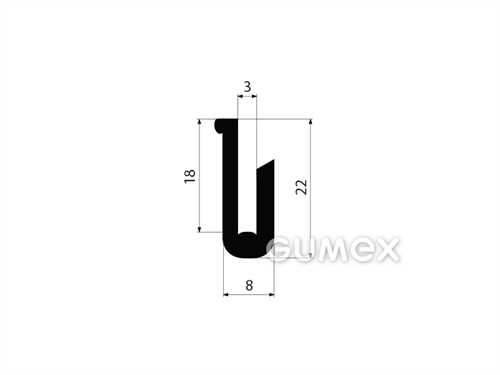Pryžový profil tvaru "U", 22x8/3mm, 60°ShA, NBR, -40°C/+70°C, černý